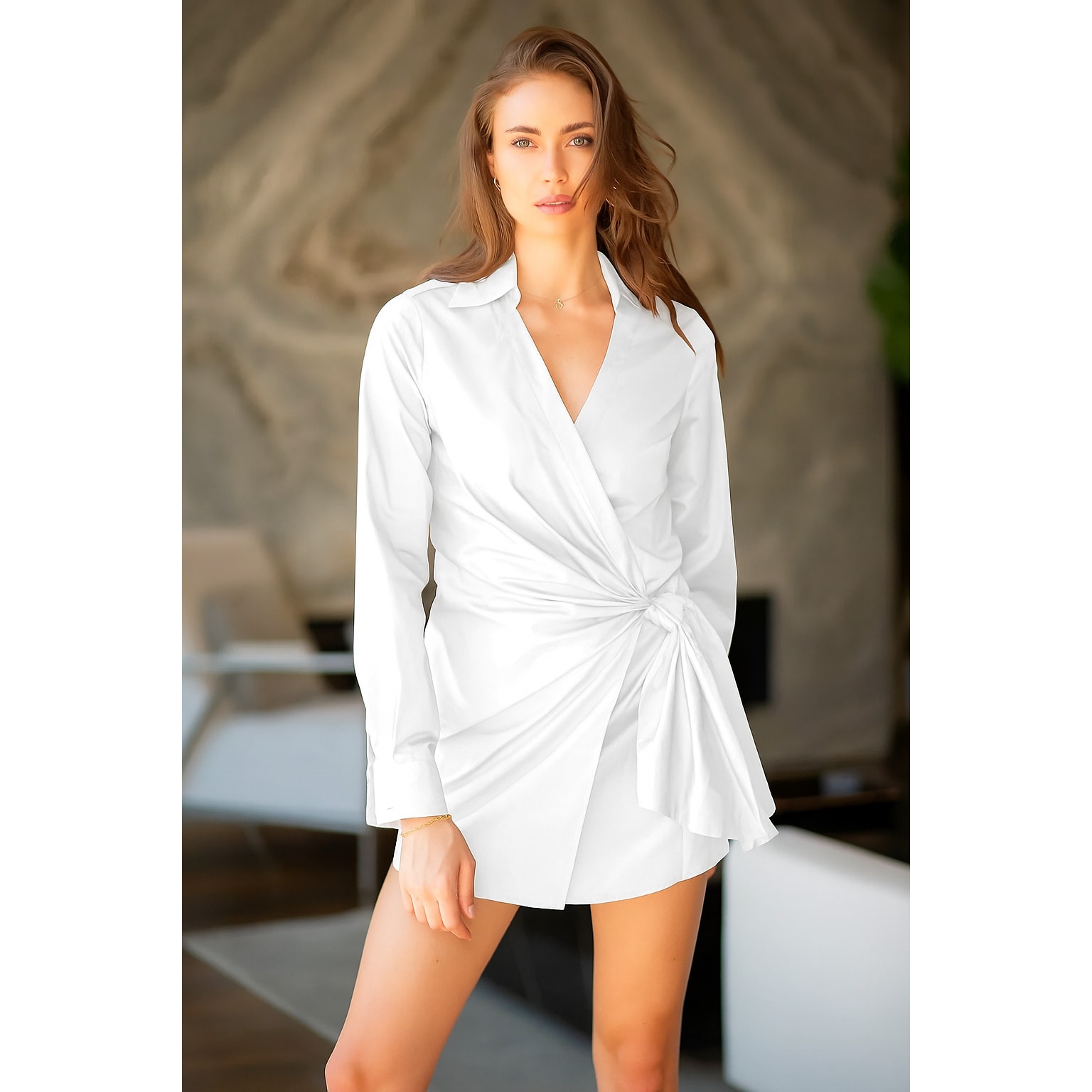 Lavender Brown Eloise Wrap Long Sleeve Mini Dress In White Xs New Minimalist